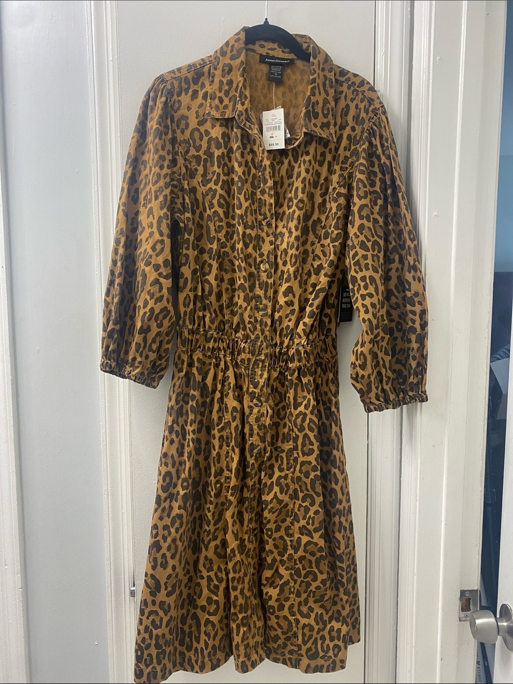 Ashley Stewart Brown Leopard Print Shirt Dress
